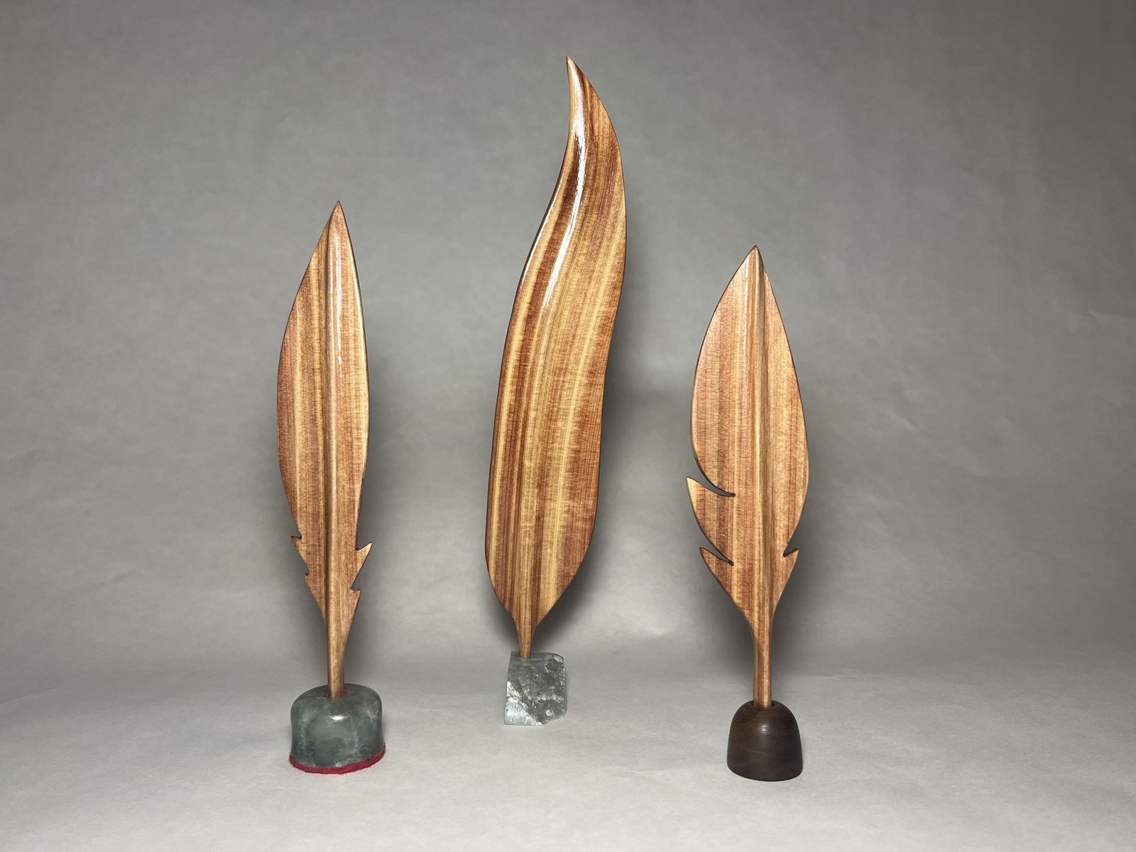 3 handmade cedar wood feathers