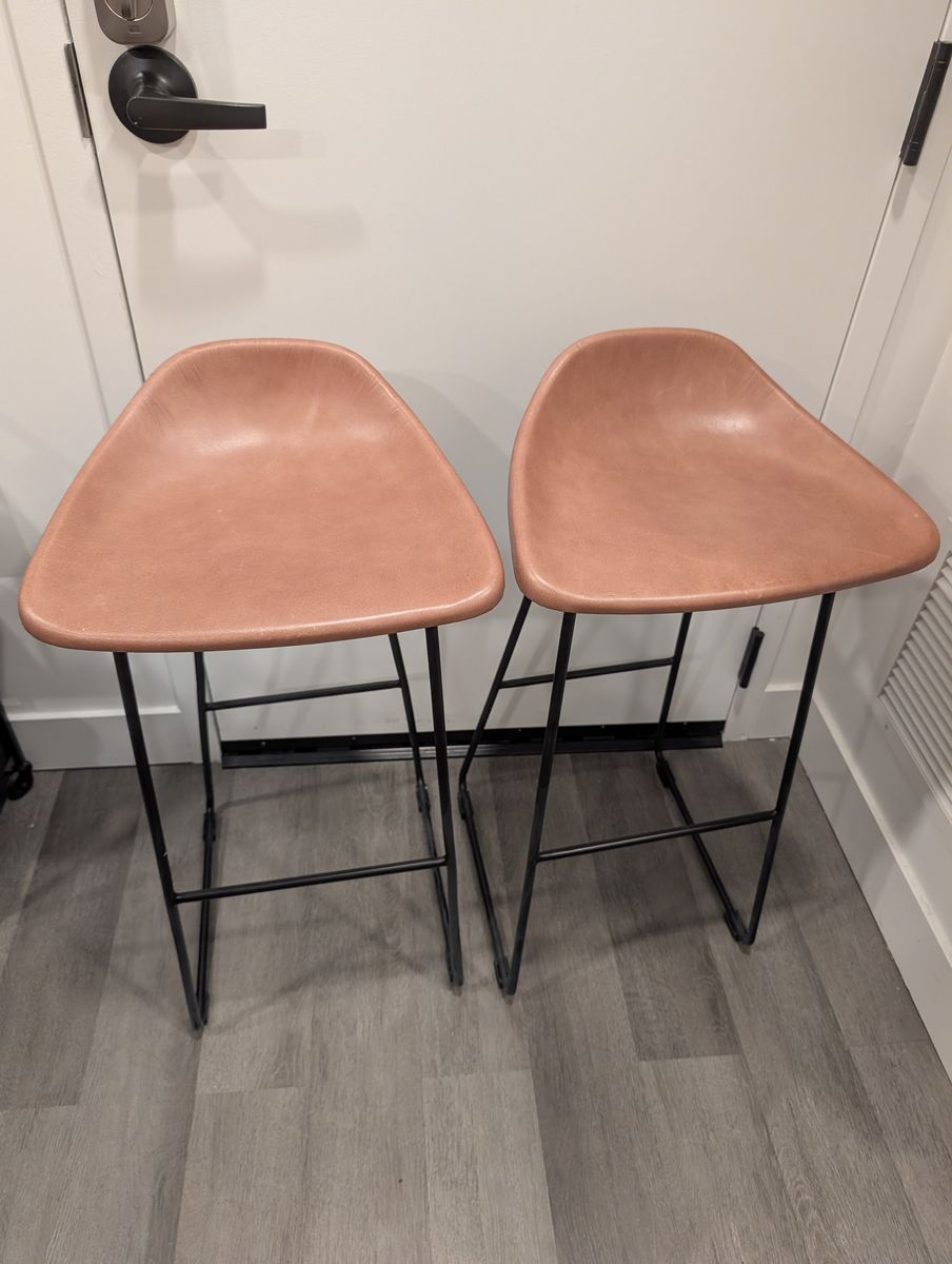 Pottery Barn Brenner Leather Counter Stools – Set of 2