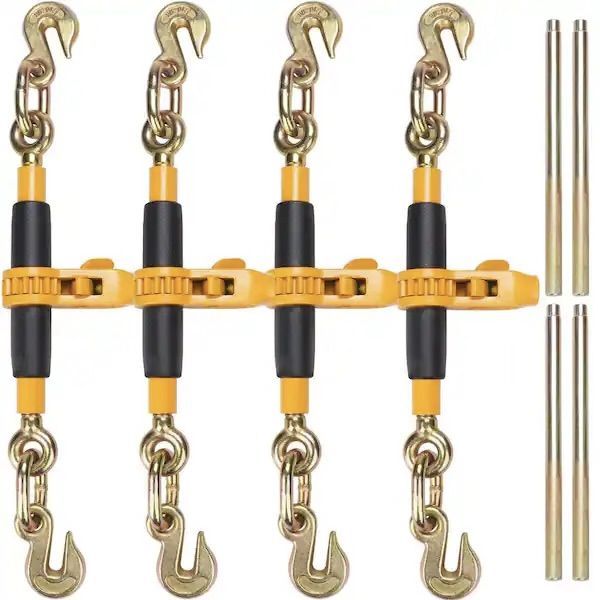 SKYSHALO Ratchet Chain Binder, 3/8in.-1/2in. Heavy Duty Load Binders,G80 Hooks 12000 lbs Secure Load Limit,Anti-skid Handle,4 Pc