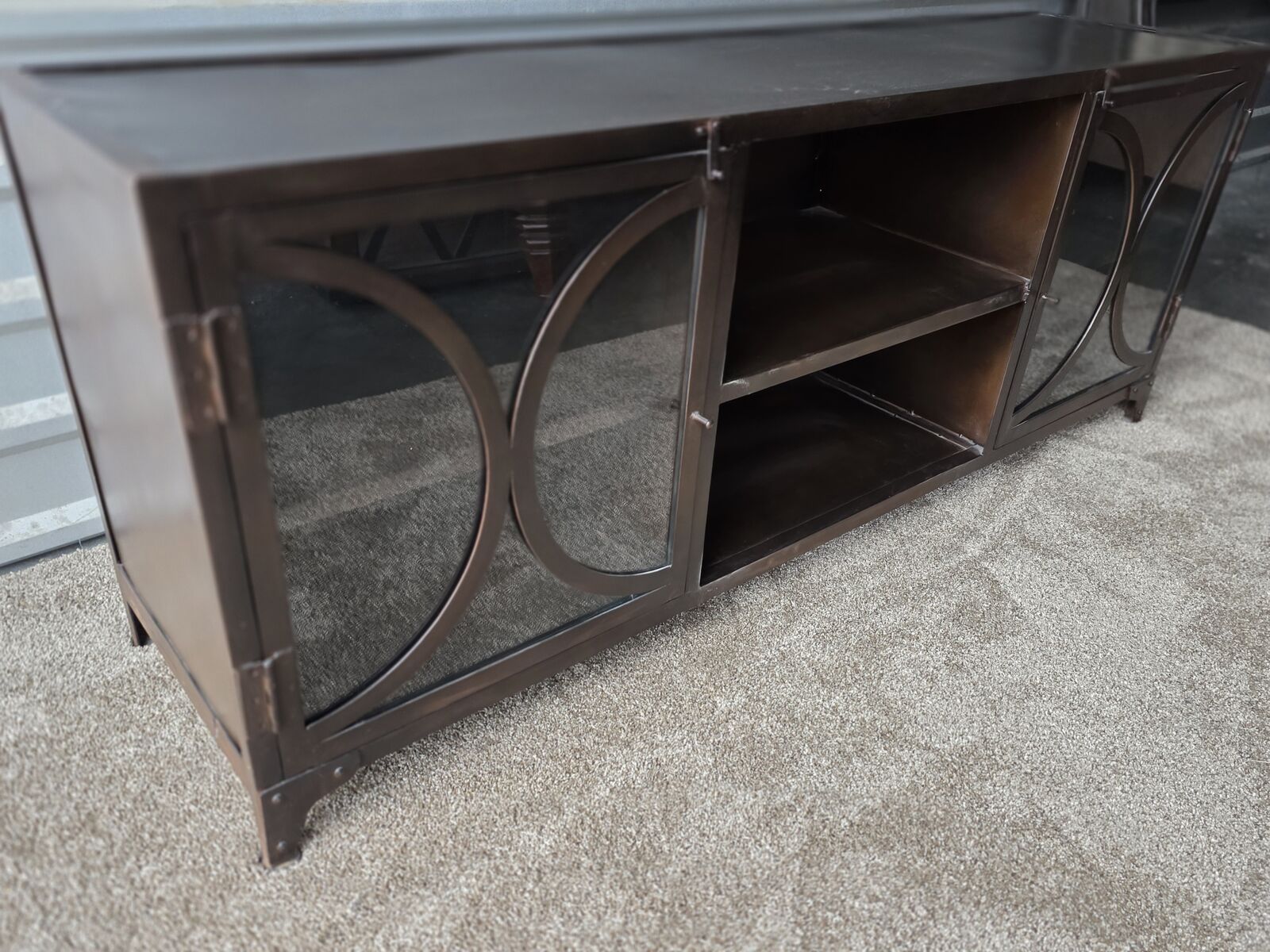 Unique Beautiful Vintage Handcrafted Metal & Glass Console Cabinet – Antique Decor Design - Like New, Excellent Condition!