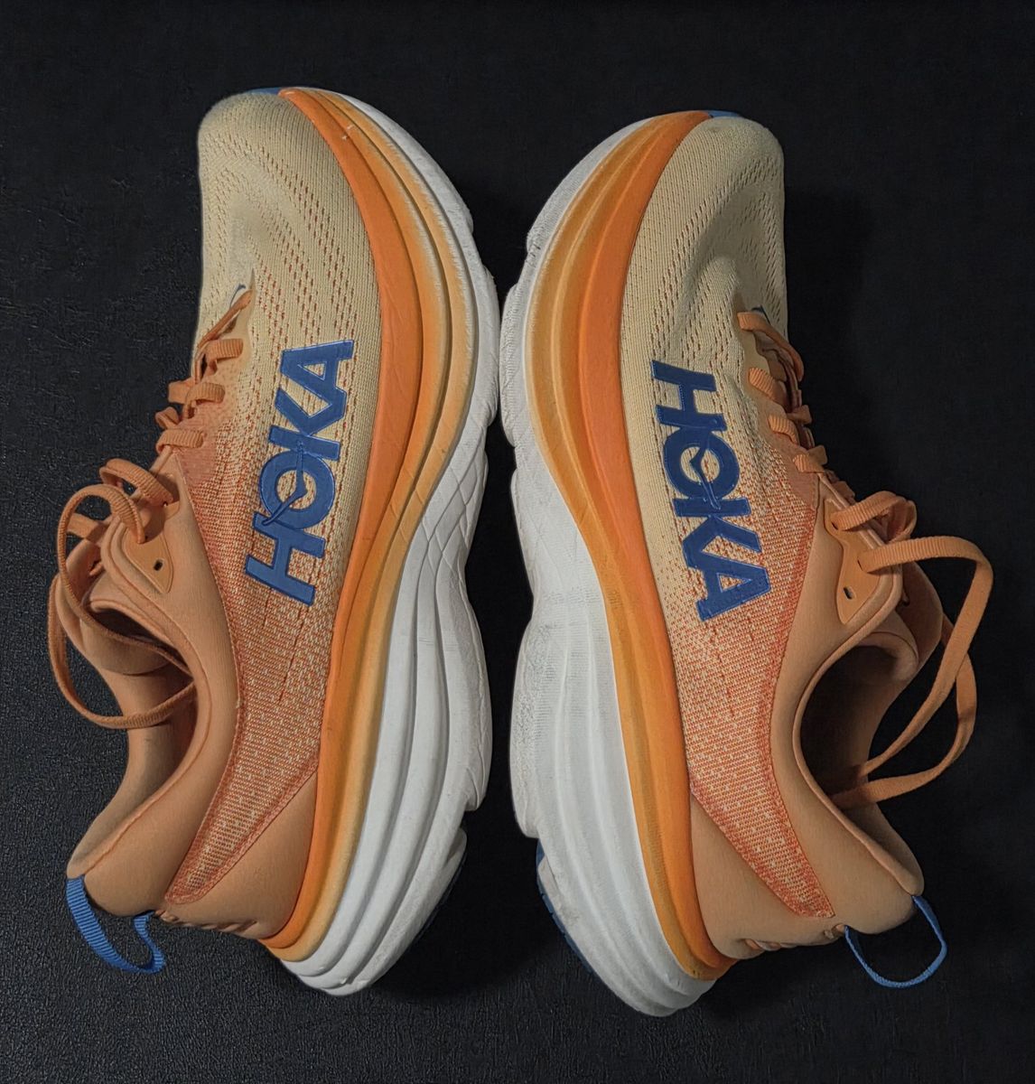 GUC Men's Hoka One One Bondi 8 Running Shoes Size 11D  Impala Mock Orange - Orange/Blue