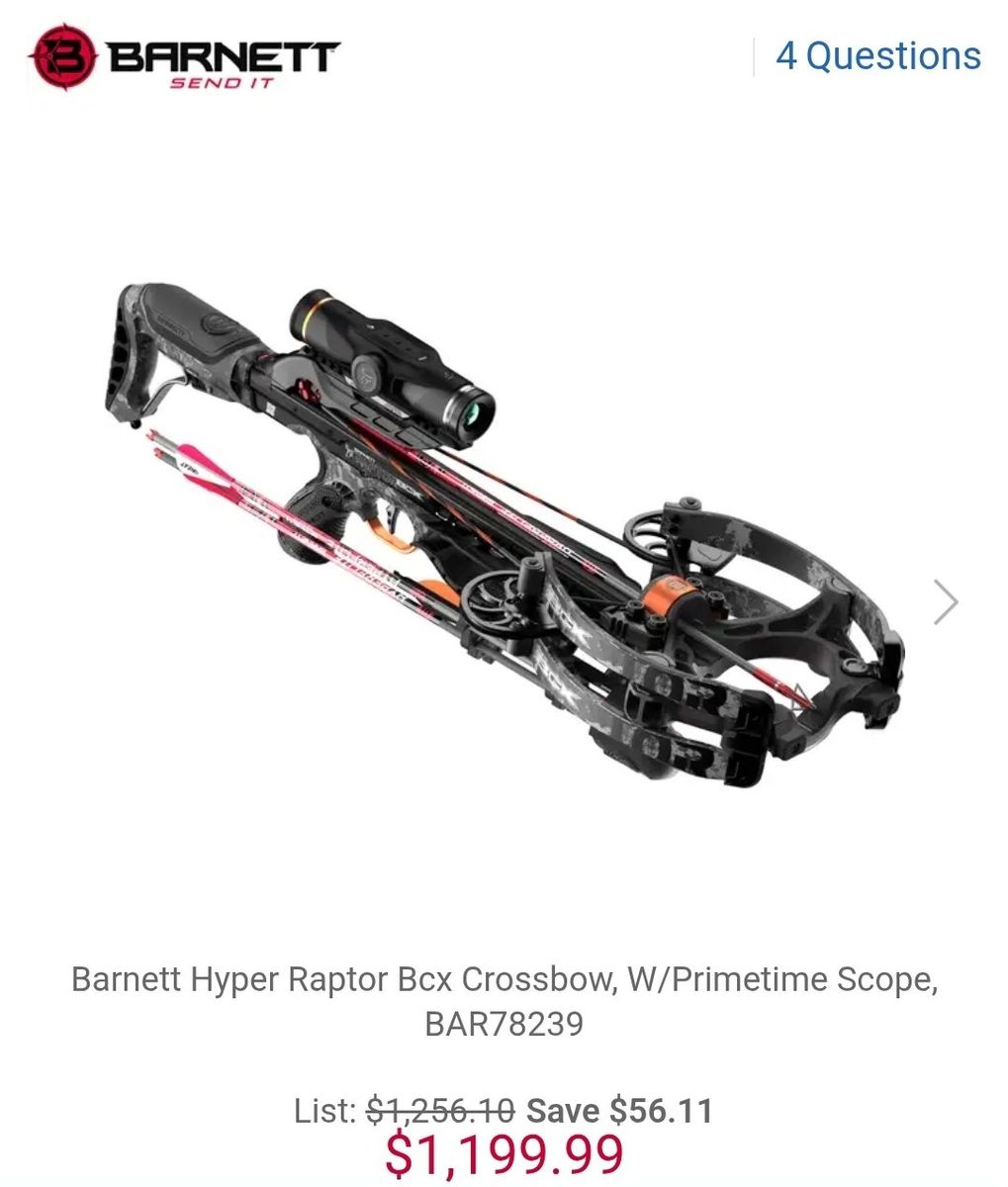 Barnett Hyper Raptor BCX Crossbow with Primetime Scope and Extras