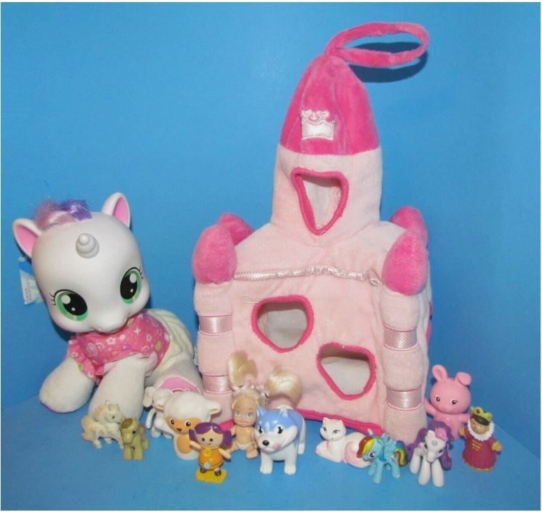 Adorable Toy Lot: Unipax Pink Plush Castle w/12 Mini Figures & Pony Plush L@@K