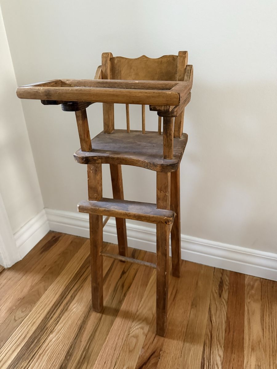 Vintage Wooden Doll High Chair — 27.5” Tall
