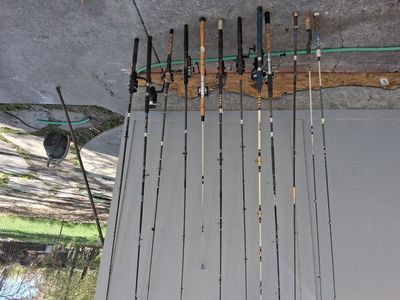9 open face rod reels 3 rods