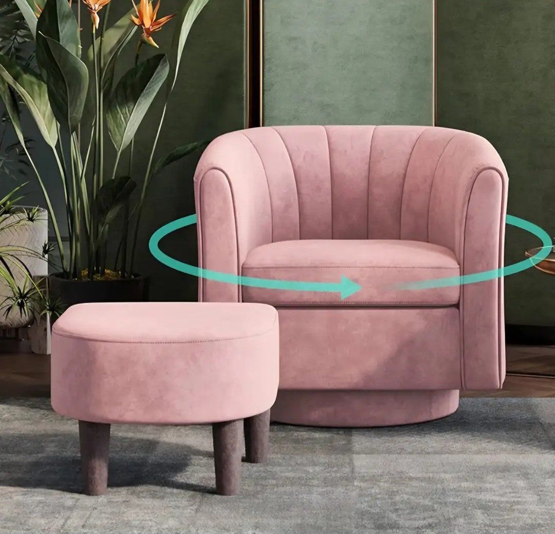 Swivel Accent Chair Ottoman Set: Velvet Small Barr