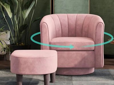 Swivel Accent Chair Ottoman Set: Velvet Small Barr