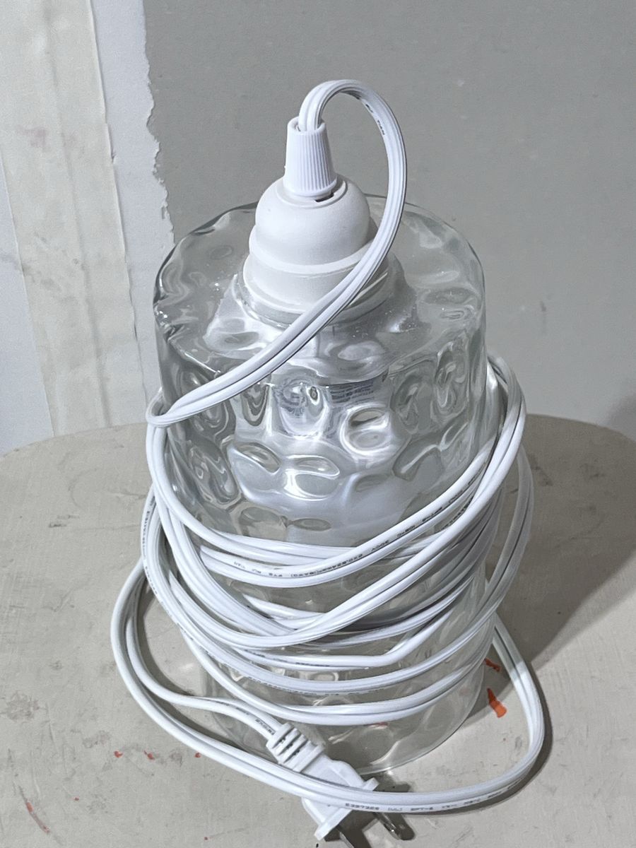 DIY Pendant Light Kit - Clear Glass Shade, Hemp Rope Cord, White Fabric Shade, LED Bulbs