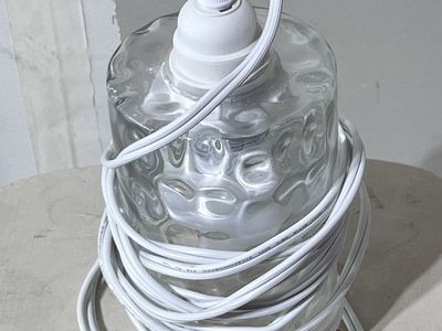 DIY Pendant Light Kit - Clear Glass Shade, Hemp Rope Cord, White Fabric Shade, LED Bulbs