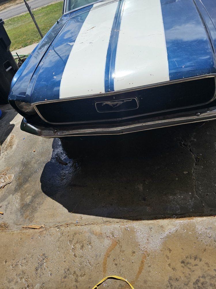 1967Classic Blue Ford Mustang Project Car with White Racing Stripes