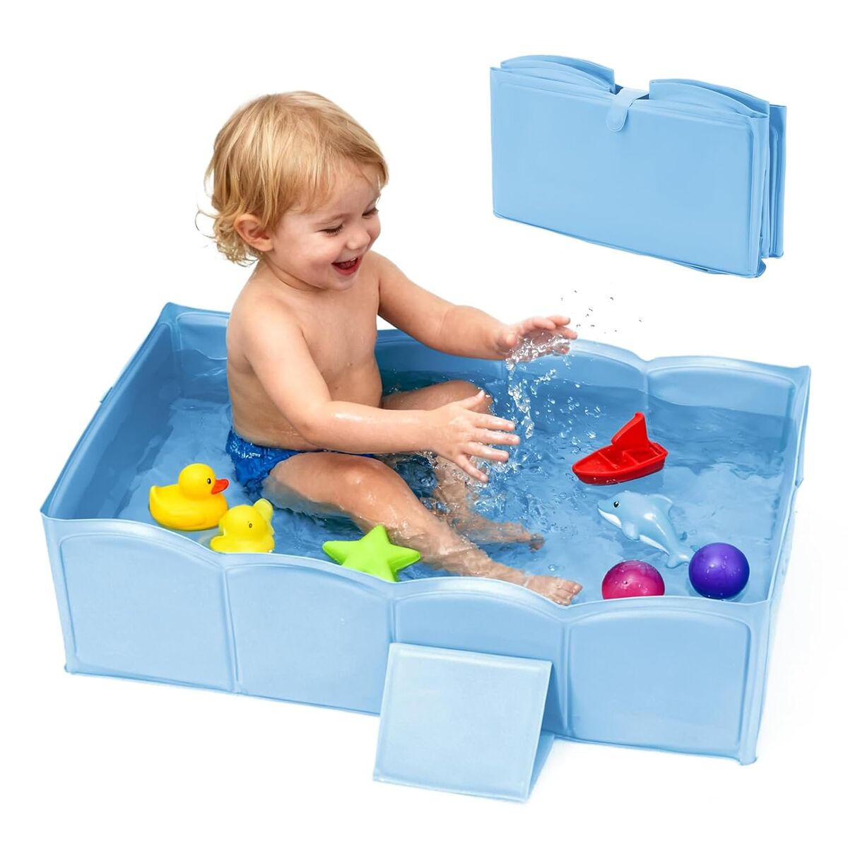 NEW Collapsible Baby Bathtub for Shower,Reinforced Structure Infant Foldable Bath Tub with Non-Slip Base, (Blue)