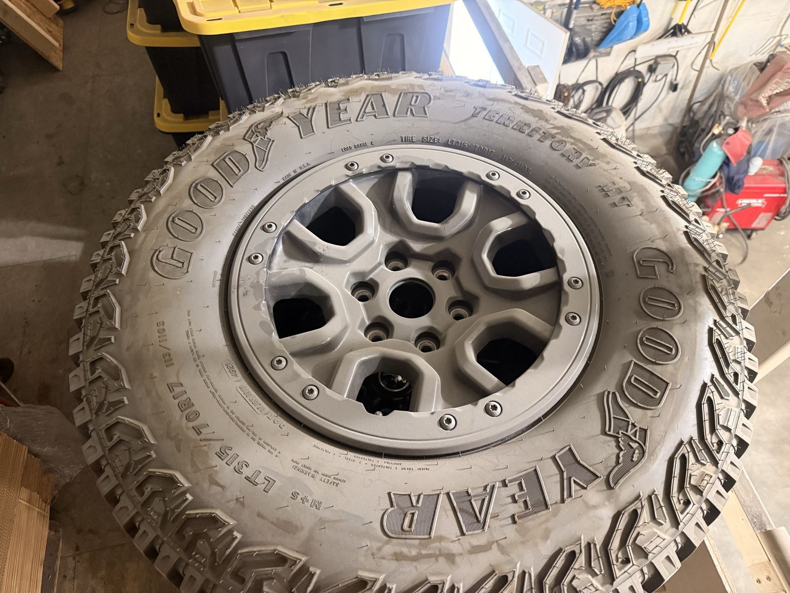 Goodyear Territory LT315/70R17 Tire & Wheel - Load Range C, M+S Rated, Lightly Use.