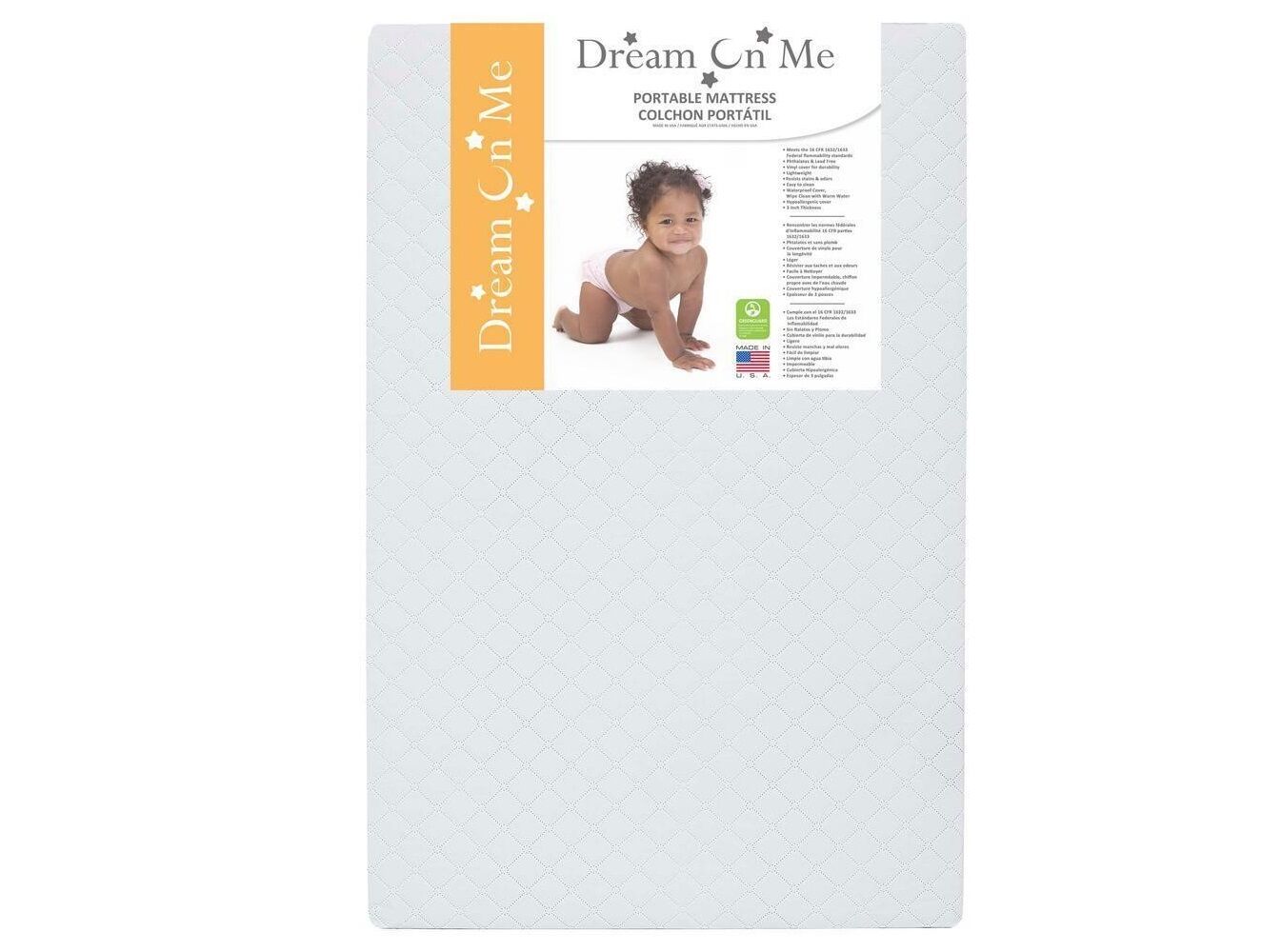 Dream On Me Holly 3” Waterproof Fiber baby Mattress, Fits Portable and Mini Cribs