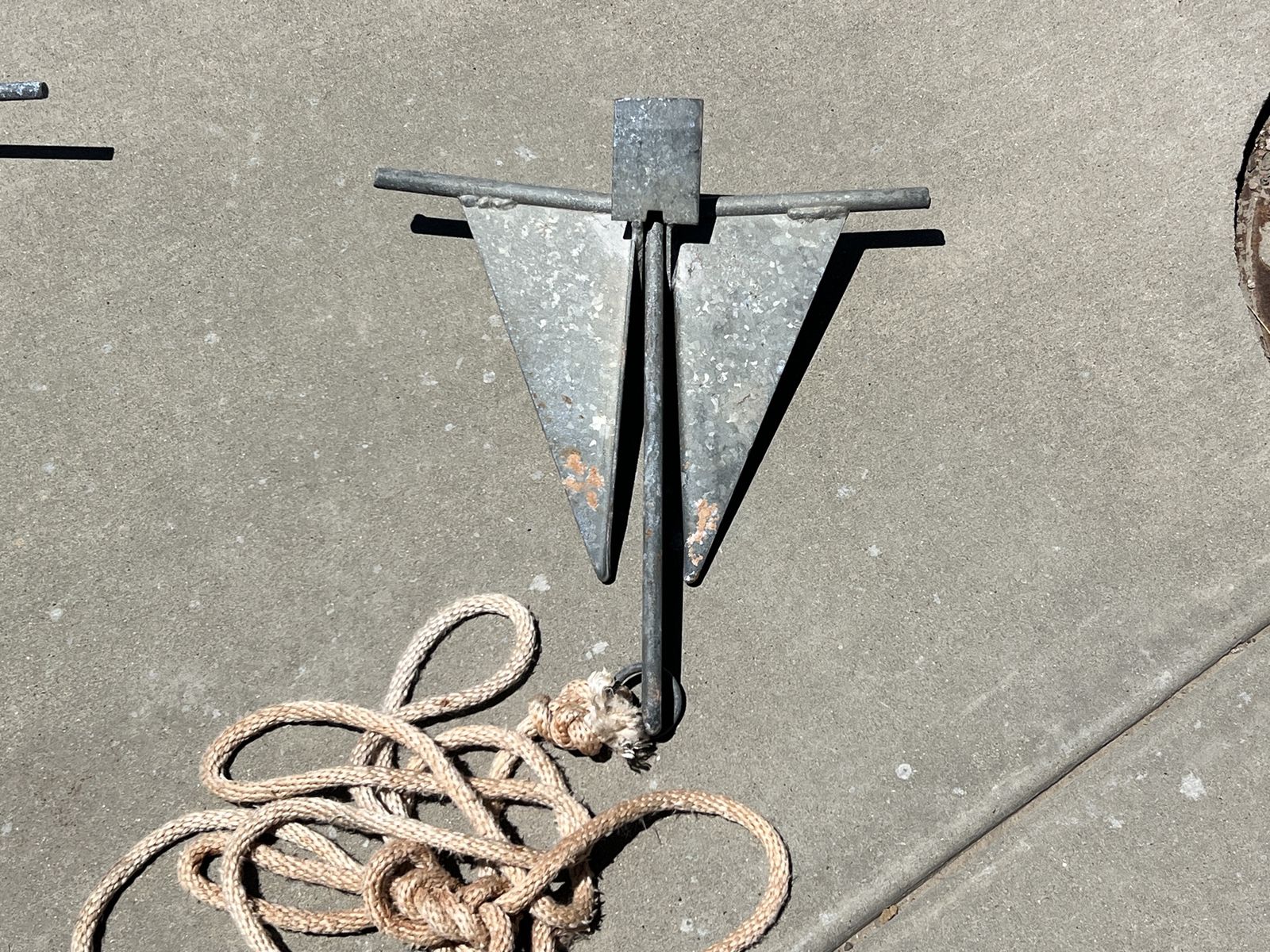 Folding Galvanized Steel Boat Anchor with Rope - Smaller 16-18” Used Condition