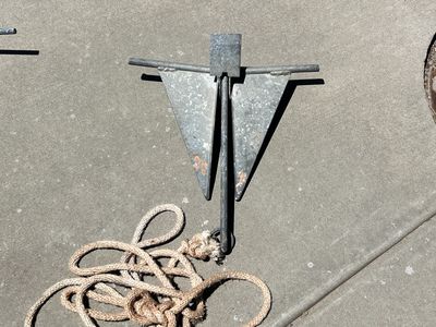 Folding Galvanized Steel Boat Anchor with Rope - Smaller 16-18” Used Condition