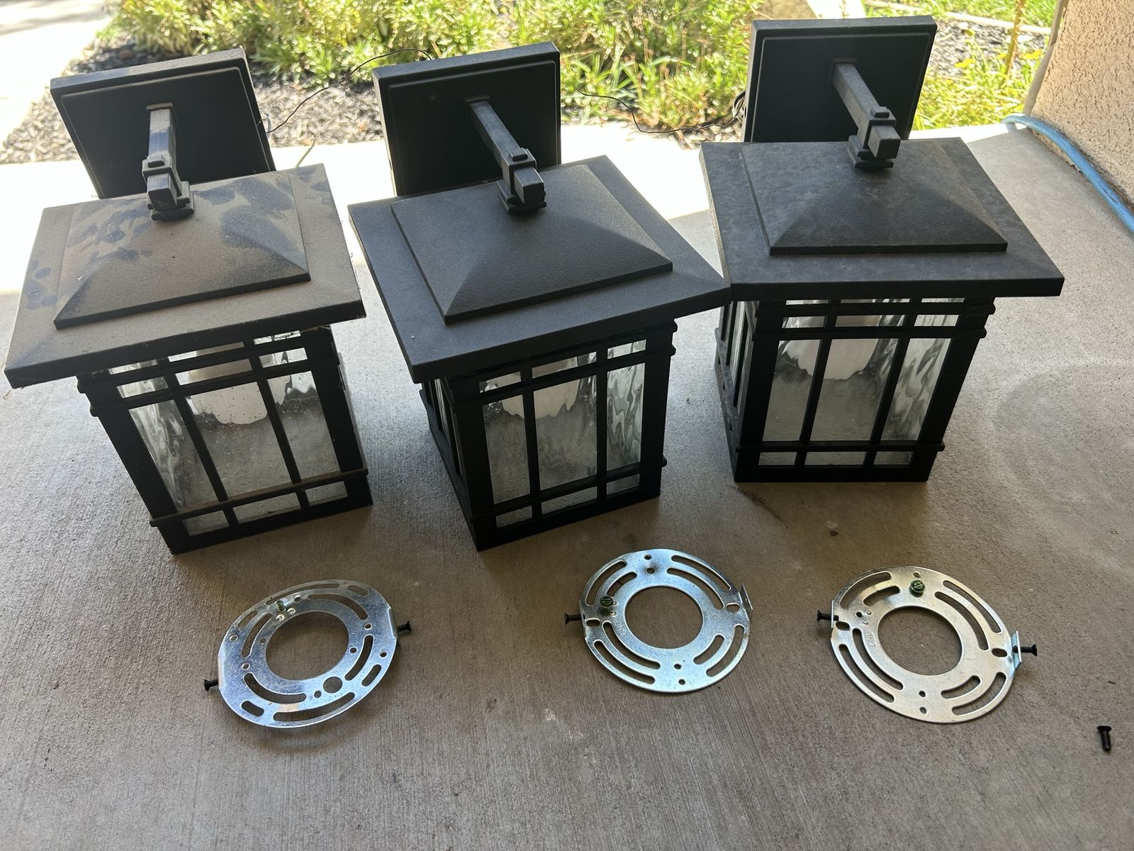 Set of 3 Outdoor Wall Lantern Sconces with Black Finish