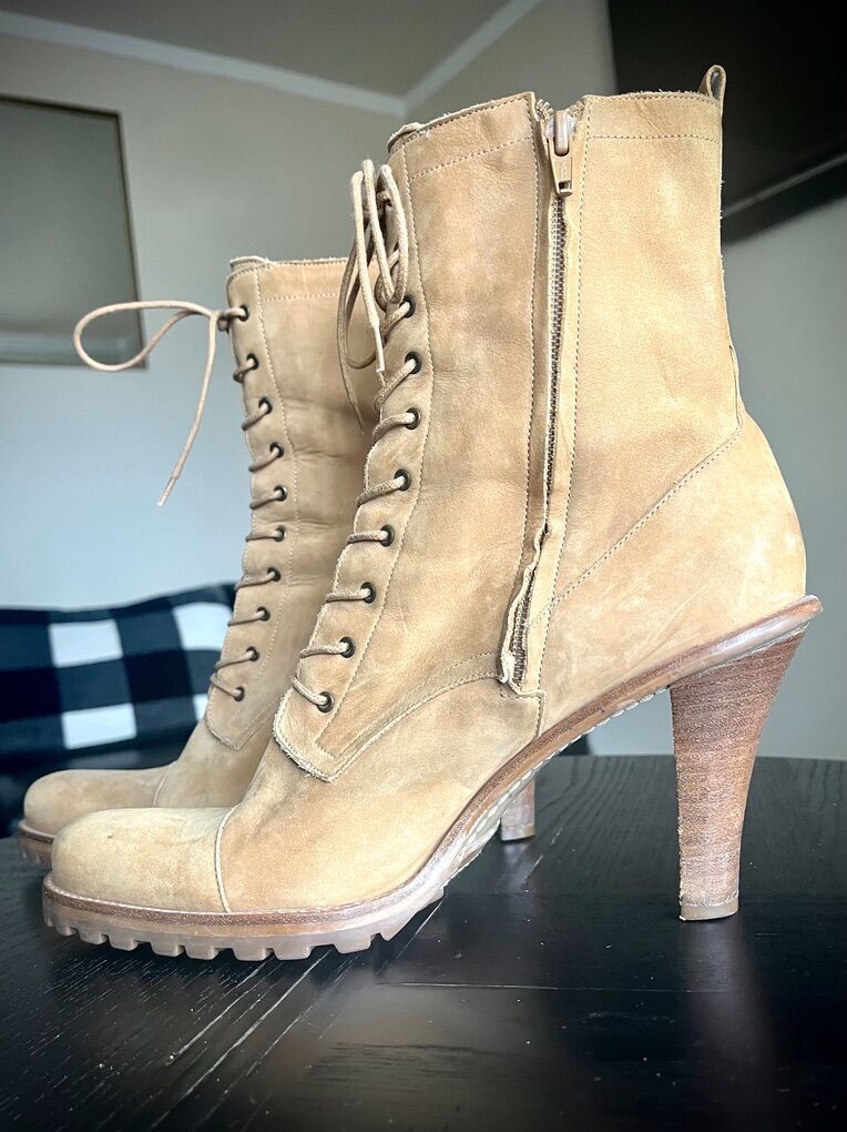 Womens Laceup High Heel Leather Boots Sz 10M