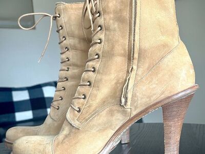 Womens Laceup High Heel Leather Boots Sz 10M