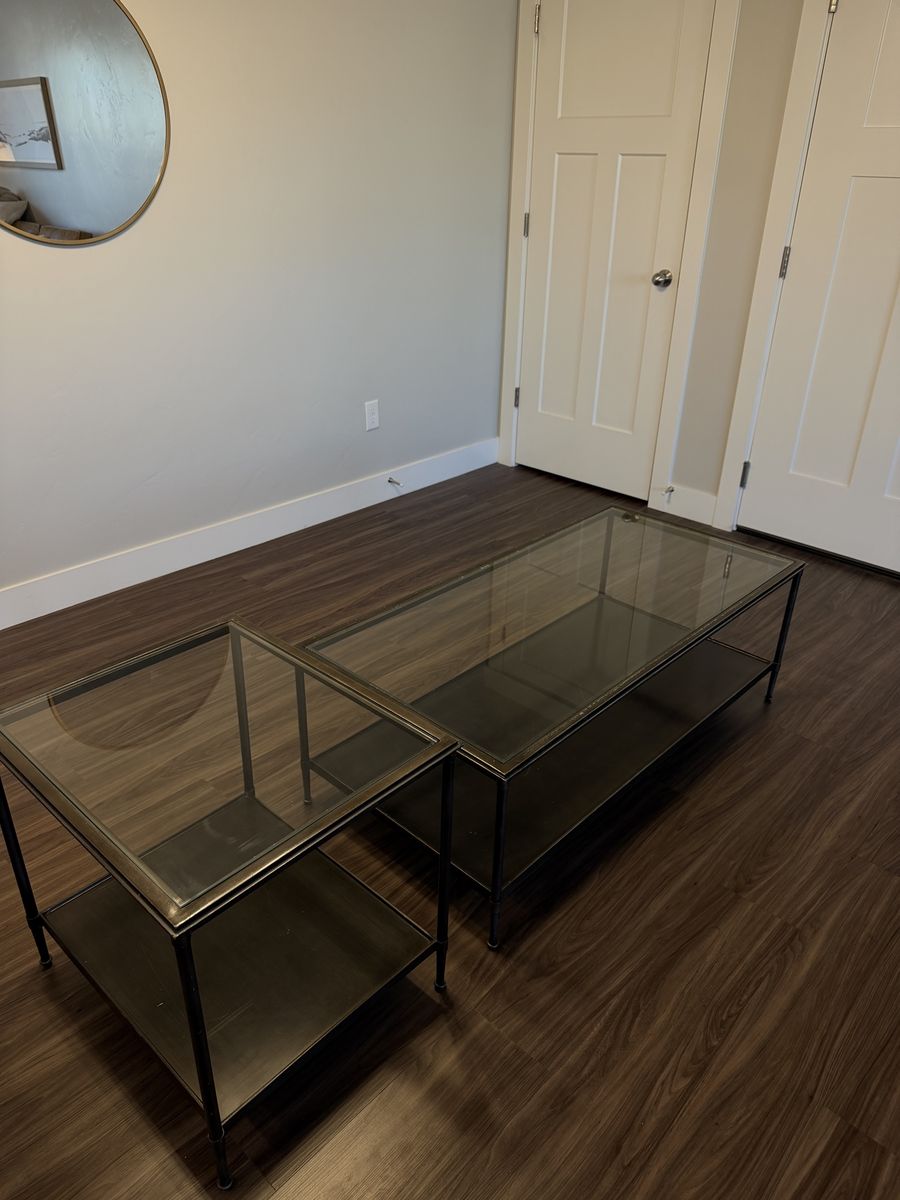 Metal Crate & Barrel Coffee & Side Table Set
