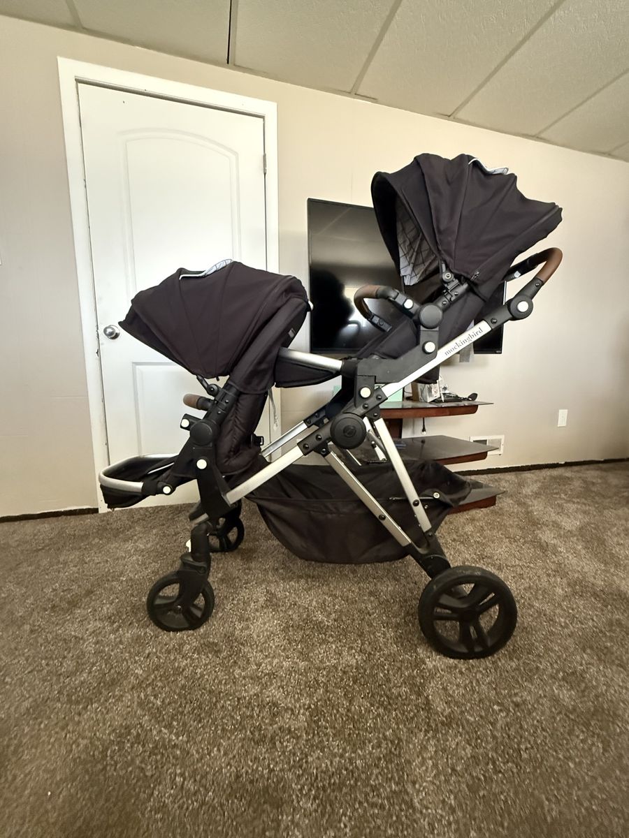Mockingbird Single-to-Double Stroller - Black with Brown Handlebar