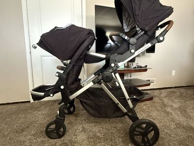 Mockingbird Single-to-Double Stroller - Black with Brown Handlebar