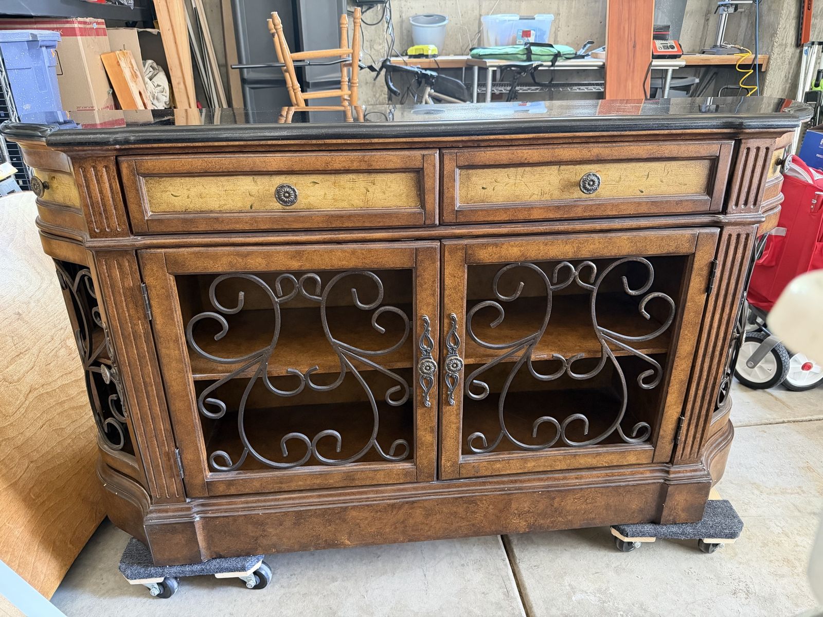 Pulaski Furniture Granite Top Credenza / Sideboard – Tuscan Mediterranean Style