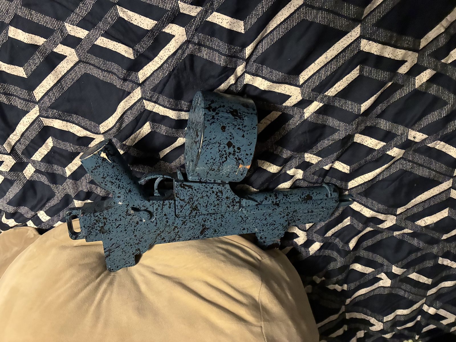 Custom Painted Blue & Black Splatter orbee Gun with Drum Magazine