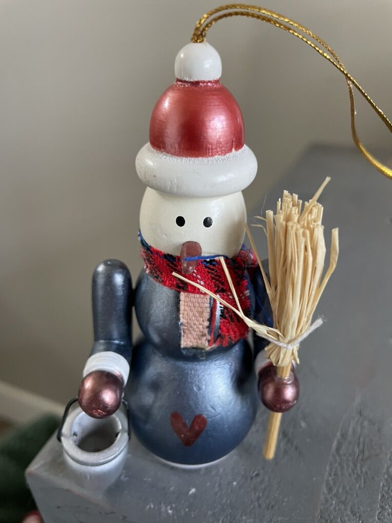Vintage wood wooden snowman ornament