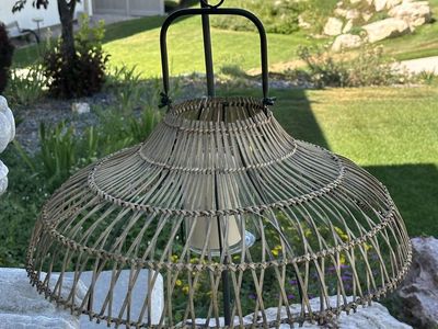 Rattan Hanging Lantern with glass insert for a candle
