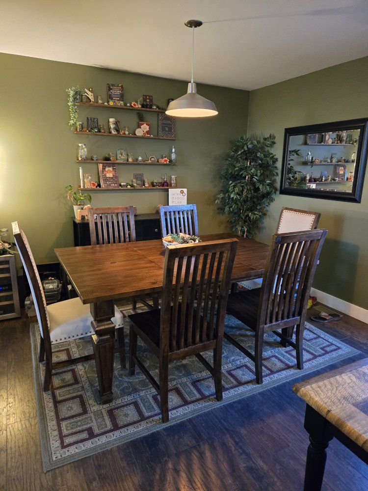 Rustic Solid Wood Dining Table with Extension Leaf - Seats 6-8