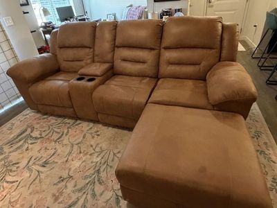 Brown Microfiber Reclining Sectional Sofa with Storage Ottoman and Center Console