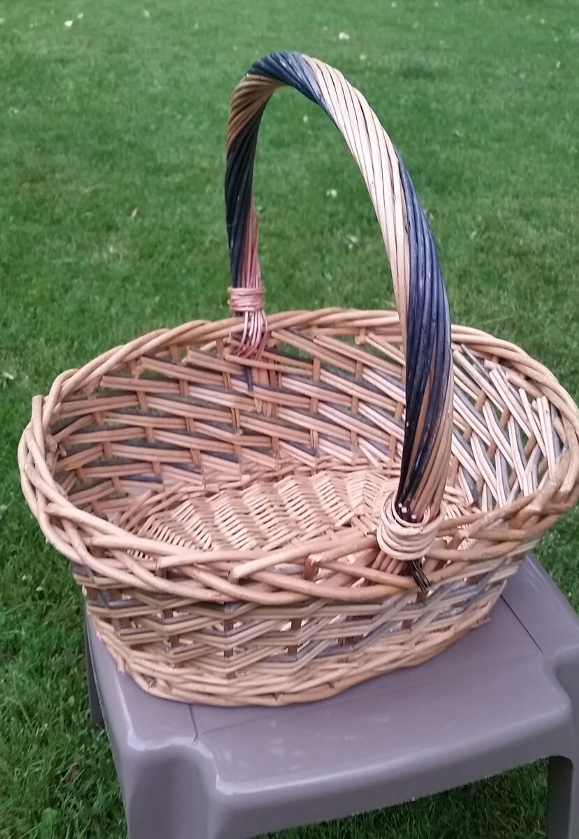 Large Blue Accented Oval Wicker Basket