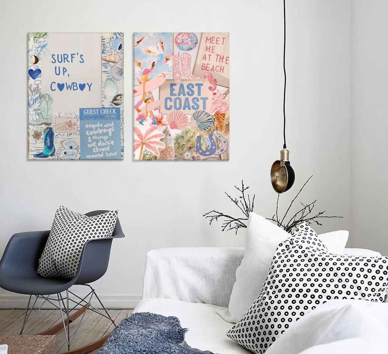 Set of 2 Coastal Cowgirl Canvas Wall Art Prints - 'Surf's Up Cowboy' & 'East Coast'