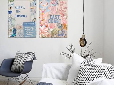 Set of 2 Coastal Cowgirl Canvas Wall Art Prints - 'Surf's Up Cowboy' & 'East Coast'