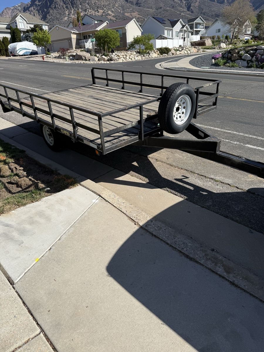 Utility Trailer with Wooden Deck and Spare Tire