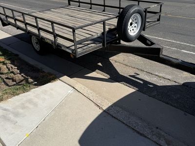 Utility Trailer with Wooden Deck and Spare Tire