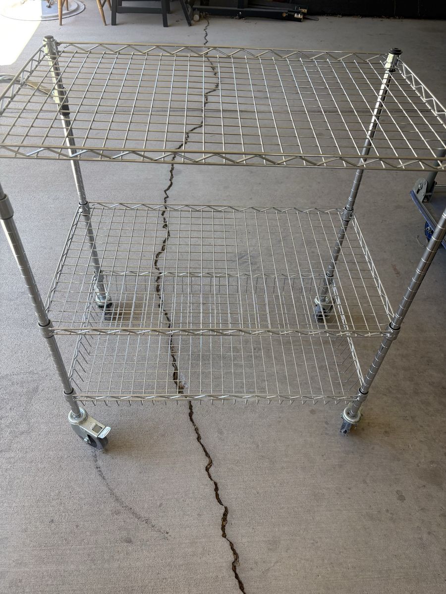 Chrome Wire Storage Shelf Cart with Wheels - Used
