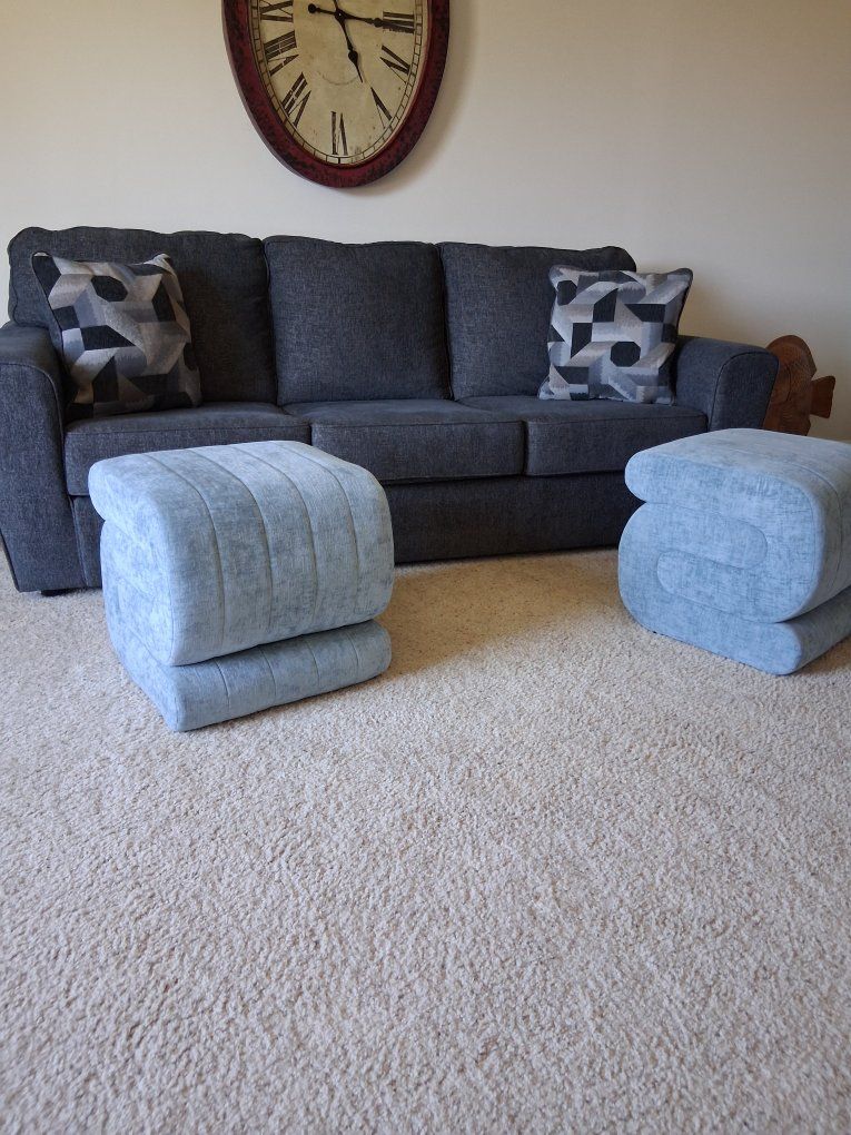 Dark Gray Fabric Sofa with Three Cushion
