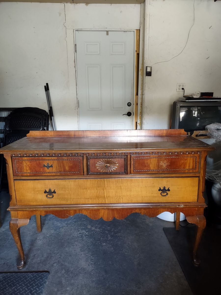 Antique Wooden Sideboard- Ornate Carved Details, Dovetailed Drawers