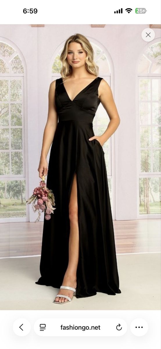 Cindy Collection USA Black V-Neck Sleeveless Maxi Dress with Slit & Pockets - Women's Formal Gown (Size 3XL)