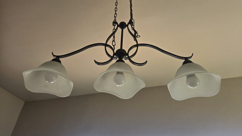 3-Light Island Chandelier Bronze Hanging Ceiling Light Fixture frosted glass shades