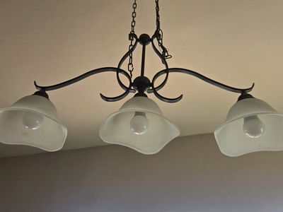 3-Light Island Chandelier Bronze Hanging Ceiling Light Fixture frosted glass shades