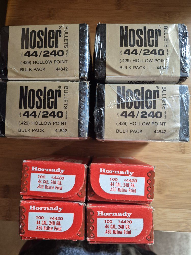Nosler & Hornady .44 Cal 240 Grain Hollow Point Bullets 
$75 pr  Nosler $25 pr Hornady