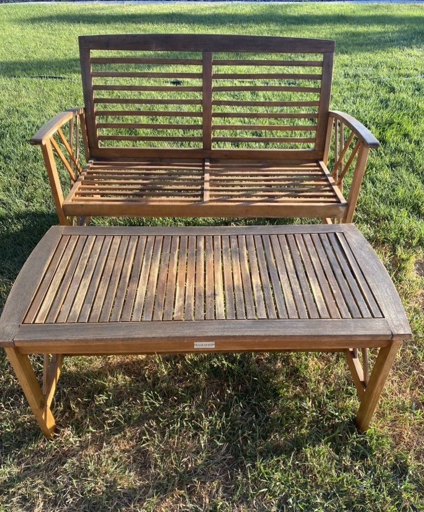 Outdoor Patio / Porch Teak Wood Bench & Table Set 