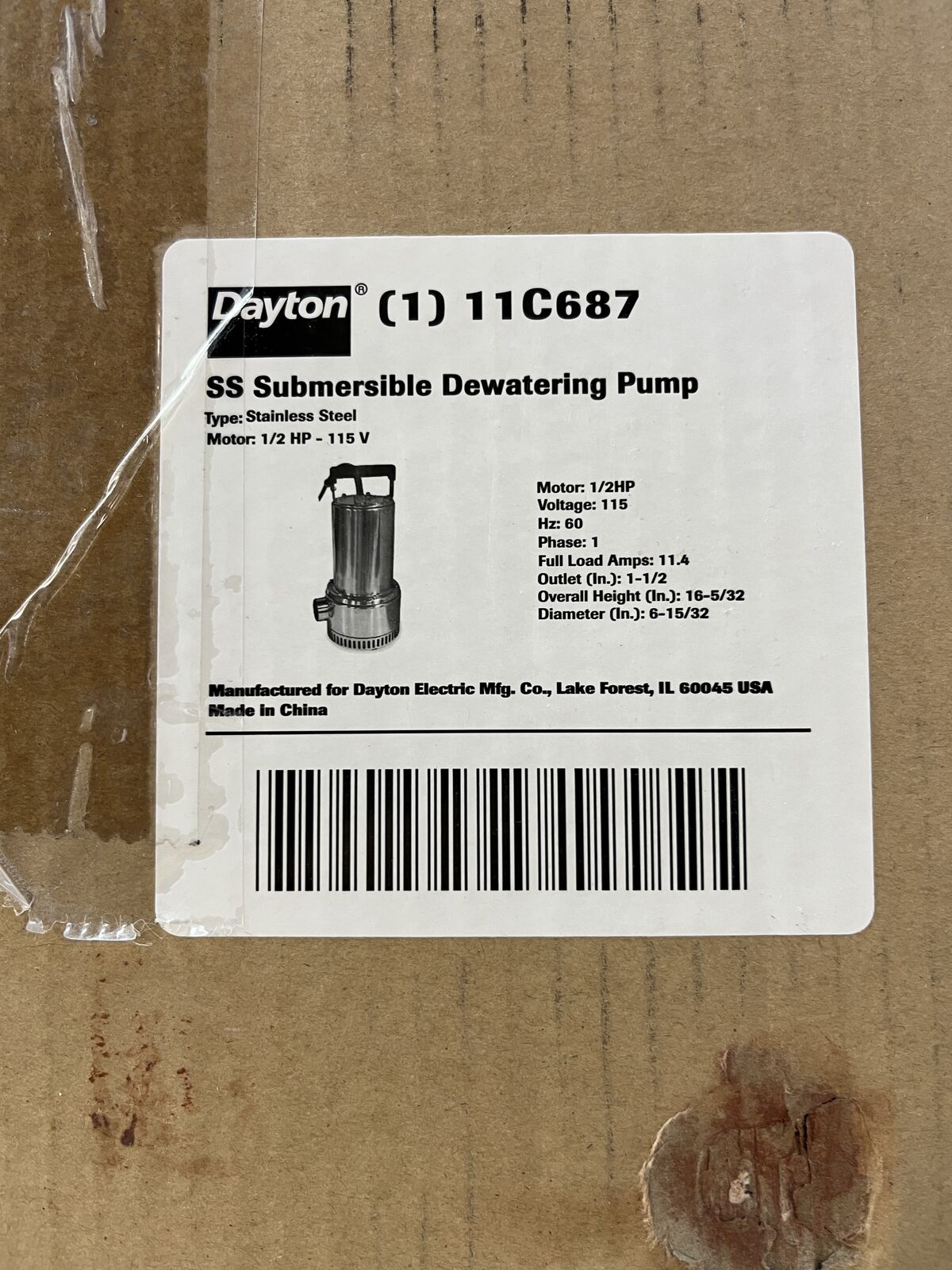 Dayton 11C687, High flow dewatering Pump