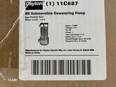 Dayton 11C687, High flow dewatering Pump