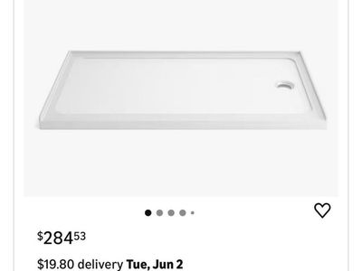 32 In X 60 In Shower Base Right Drain Gloss White Acrylic Single Threshold 3-Wall Alcove CUPC Certified