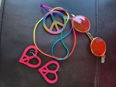 Groovy Hippie Costume Set - Adult Size, Peace Sign Accessories, Bell Bottom Pants