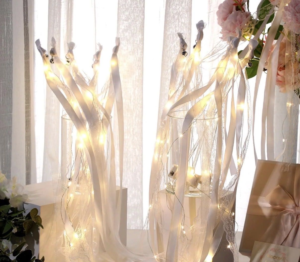 82 Wedding Wands with LED Lights, Ribbons, Lace - Silk Fairy Wands for Send-Off or Birthday