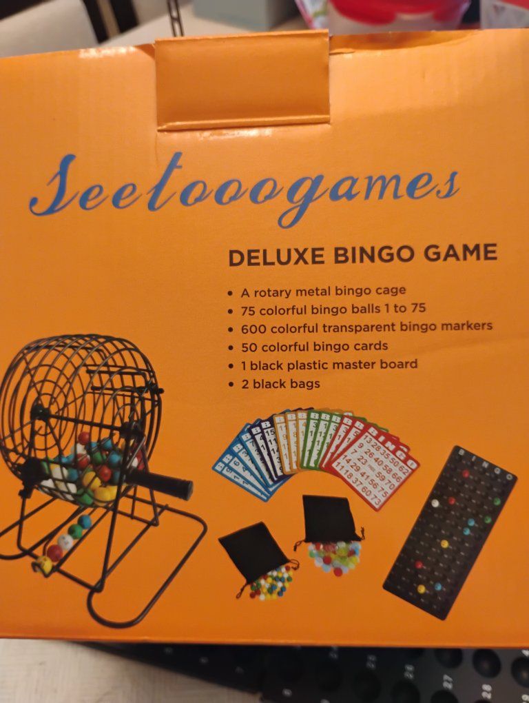 New! Seetoookgames Deluxe Bingo Game Set with Rotary Metal Cage and Cards